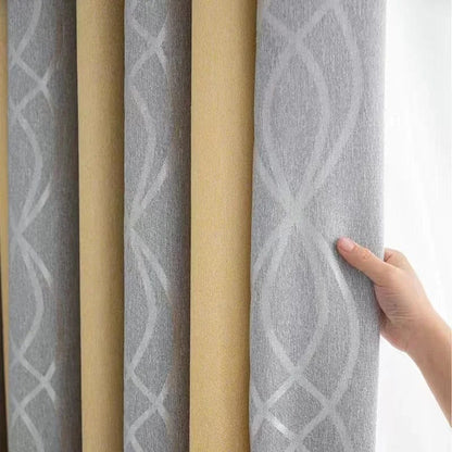 Rideau salon gris et jaunes à motifs