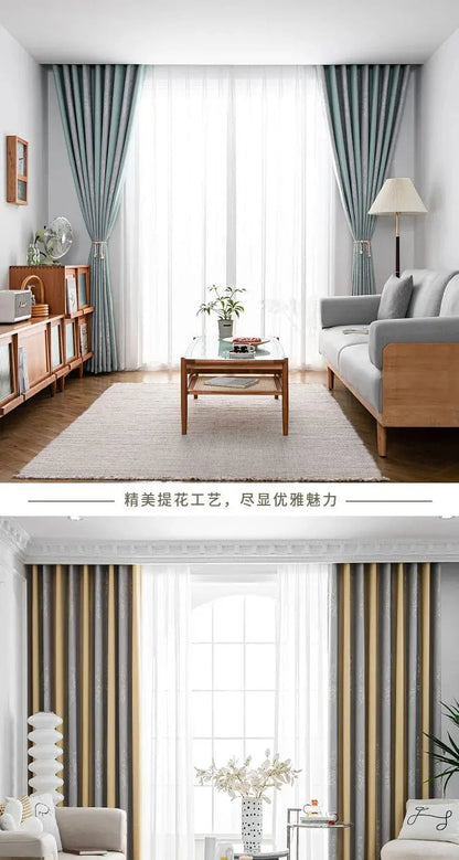 Rideau salon gris et jaunes à motifs