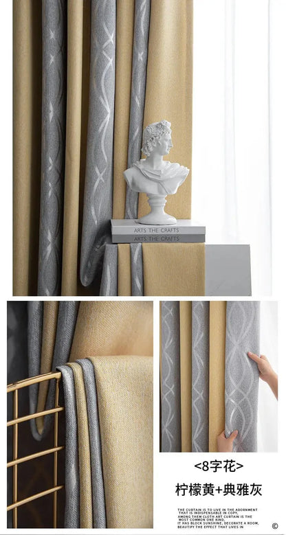 Rideau salon gris et jaunes à motifs