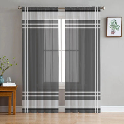 Rideau salon noir à à quadrillage blanc prestige