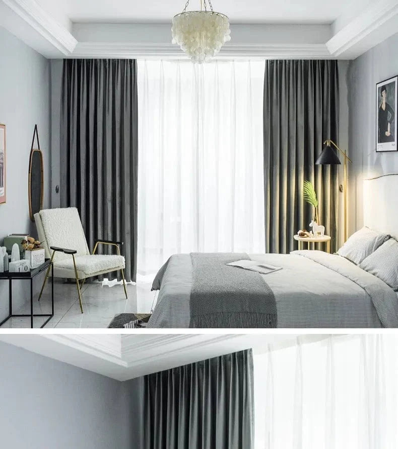 Rideau velours gris traditionnel