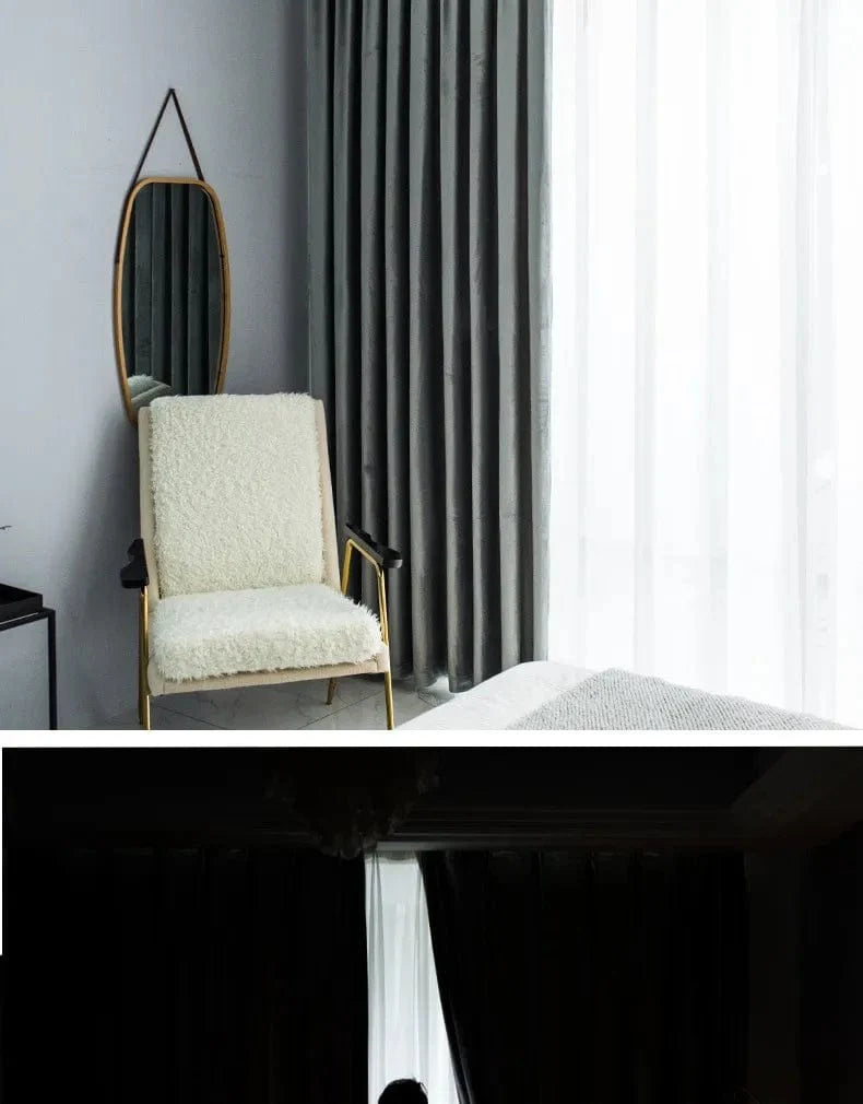 Rideau velours gris traditionnel