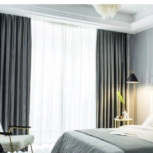 Rideau velours gris traditionnel